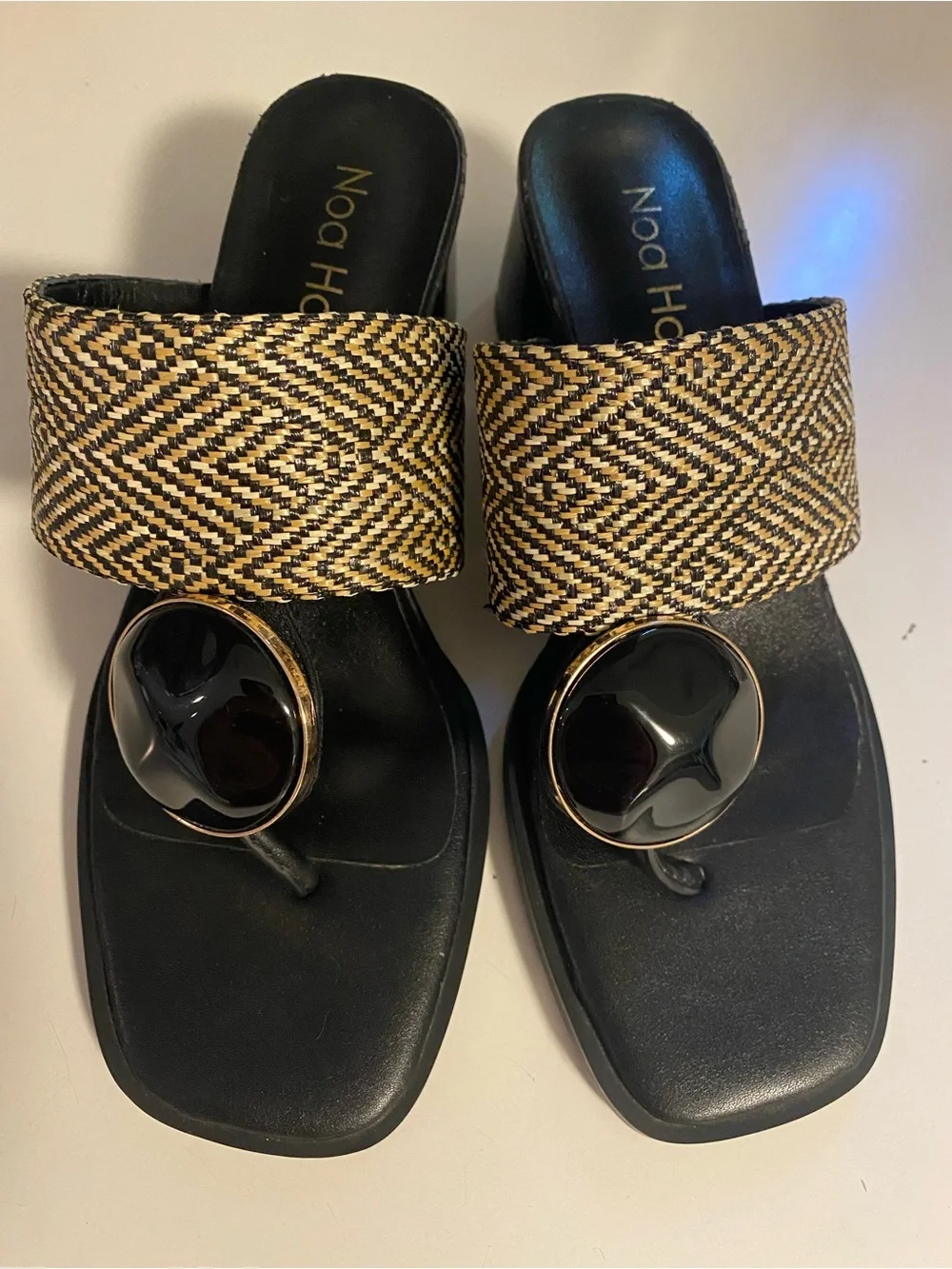 Noa Harmon Black & Natural Woven Slide Sandals, Never Worn , Size 38
